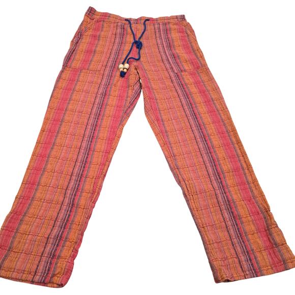 Sundance Pants - Sundance Artisan Striped Cotton Pants M Boho Drawstring Wide Leg Resort Cruise